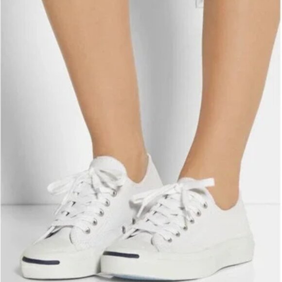 VTG JACK PURCELL CONVERSE ADULT SNEAKERS WHITE CANVAS BOAT SHOES WOMENS 8.5 - Picture 1 of 11